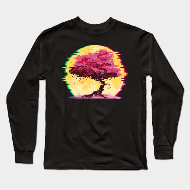 Japanese Sakura Cherry Blossom Vaporwave Aesthetic Long Sleeve T-Shirt by Alex21